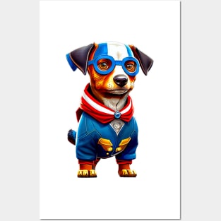 Proud Pup: American Dachshund with Flag Colors and Blue Glasses Tee Posters and Art